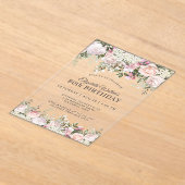 ピンクフェミニンローズフローラ80thバースデーパーティー アクリル招待状 (レイダウン)