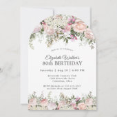 ピンクフェミニンローズフローラ80thバースデーパーティー 招待状 (正面)
