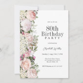 ピンクフェミニンローズフローラ80thバースデーパーティー 招待状 (正面)