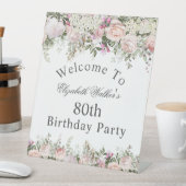 ピンクフェミニンローズフローラ80th誕生日へようこそ 台座サイン (インサイチュ)