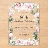 ピンクフェミニンローズ80thバースデーパーティー アクリル招待状 (正面)