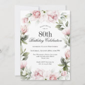 ピンクフェミニンローズ80thバースデーパーティー 招待状 (正面)