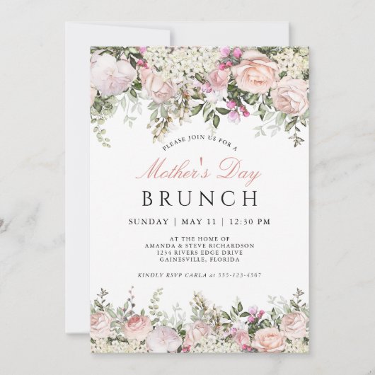 ピンクフェミニンローゼマザーズデイブランチ 招待状 (正面)