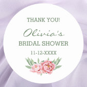 ピンクフェミニン牡丹ブライダルシャワーありがとう ラウンドシール