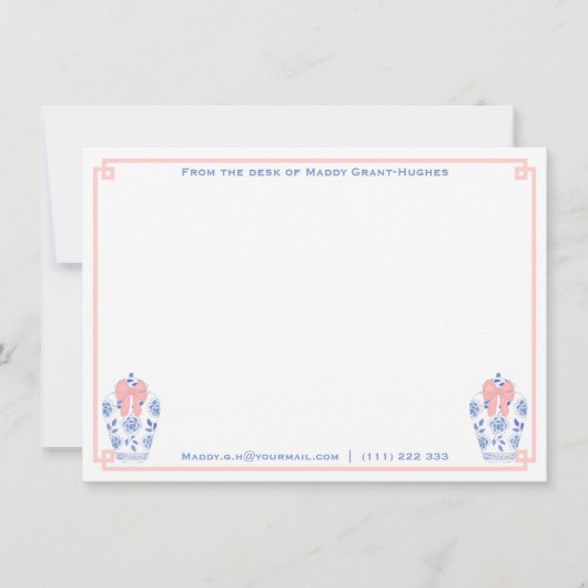 ピンクフェミニン色の水彩文房具 ノートカード (正面)