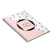 ピンクフェミニン色パーソナライズされたブロック水玉模様 ノートブック (右側)