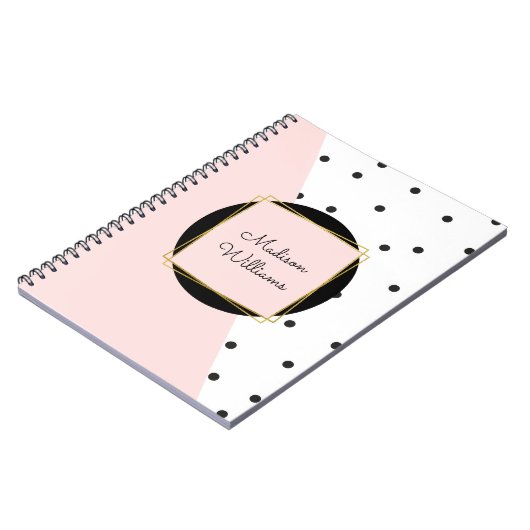 ピンクフェミニン色パーソナライズされたブロック水玉模様 ノートブック (左側)