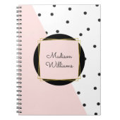 ピンクフェミニン色パーソナライズされたブロック水玉模様 ノートブック (正面)