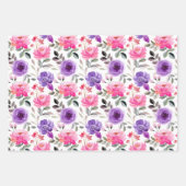 ピンクフェミニン薄紫と紫色の水色フローラ ラッピングペーパーシート (正面3)