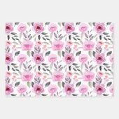 ピンクフェミニン薄紫と紫色の水色フローラ ラッピングペーパーシート (正面2)
