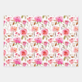 ピンクフェミニン薄紫と紫色の水色フローラ ラッピングペーパーシート (正面)