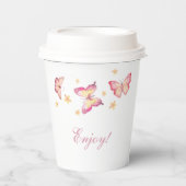 ピンクフェミニン蝶の赤ちゃんガールシャワー 紙コップ (正面)