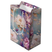ピンクフェミニン金ゴールドと白フローラ ミディアムペーパーバッグ (裏面アングル)