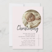 ピンクフェミニン《キリスト教》洗礼式や命名式ガーリーベビー写真バプテスマ 招待状 (正面)
