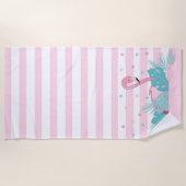 ピンクフエレガントラミンゴと熱帯葉 ビーチタオル (正面)