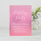 ピンクフォイルガーリーグリッタースパークルエイジ誕生日 招待状 (スタンド正面)