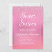 ピンクフォイルガーリーグリッタースパークルスウィート16誕生日 招待状 (正面)