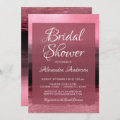 ピンクフォイルガーリース絵を描ストロークブライダルシャワー 招待状 (正面/裏面)