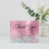 ピンクフォイルガーリーホログリッター サンキューカード (スタンド正面)