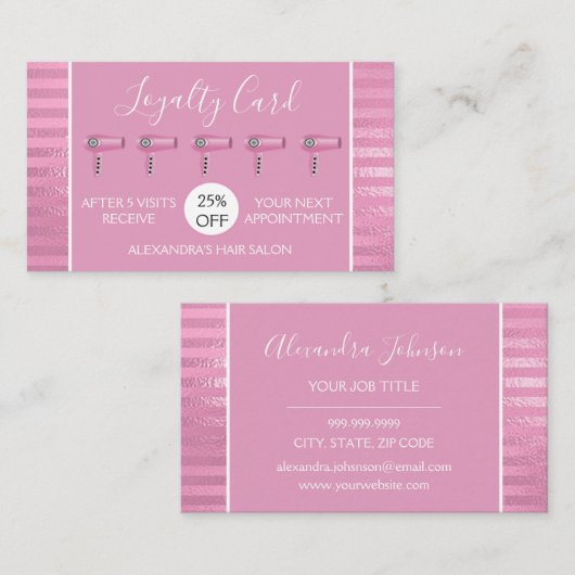 ピンクフォイルストライプズヘアサロンロイヤリティ ロイヤリティカード (正面/裏面)