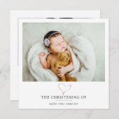 ピンクフォイルハートフォトバプテスマ《キリスト教》洗礼式や命名式 サンキューカード (正面/裏面)