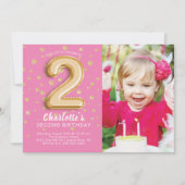ピンクフォイルバルーンフォト第2誕生日招待状 招待状 (正面)