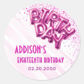 ピンクフォイルバルーン誕生日 ラウンドシール (正面)