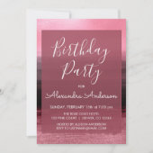 ピンクフォイル絵を描スガーリーストローク任意の年齢誕生日 招待状 (正面)