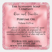 ピンクフォイル&グリッター香水ローラーボトルラベル スクエアシール (正面)