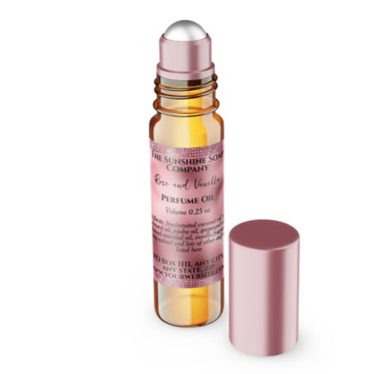 ピンクフォイル&グリッター香水ローラーボトルラベル スクエアシール