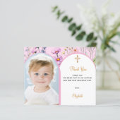 ピンクフォトアーチフローラガールバプテスマサンキューカード (スタンド正面)