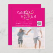 ピンクフォトウェディングQRコード救日付 (正面/裏面)