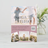 ピンクフォトウェディングQRコード救日付 招待状 (スタンド正面)