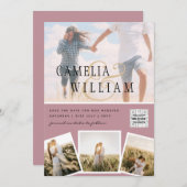 ピンクフォトウェディングQRコード救日付 招待状 (正面/裏面)