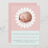ピンクフォトカットフローラベビーガール誕生 案内状 (正面/裏面)