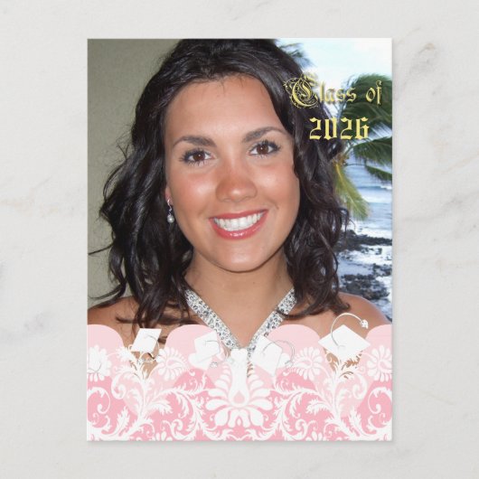 ピンクフォトガーリー卒業招待状 インビテーションポストカード (正面)