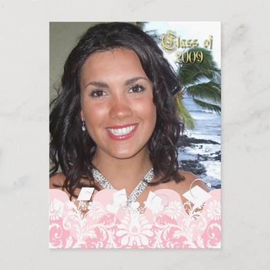 ピンクフォトガーリー卒業招待状 インビテーションポストカード (正面)