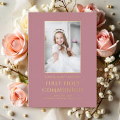 ピンクフォトガールファースト聖餐式金ゴールド 箔招待状