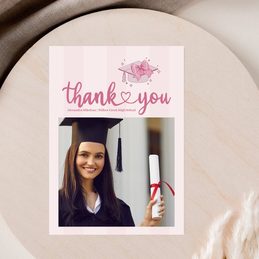 ピンクフォトコケット弓卒業パーティー サンキューカード