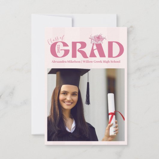 ピンクフォトコケット弓卒業パーティー 案内状 (正面)