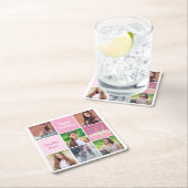 ピンクフォトコラージュカスタム女子バースデーパーティー スクエアペーパーコースター (インサイチュ)