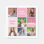 ピンクフォトコラージュカスタム女子バースデーパーティー スタンダードカクテルナプキン (正面)