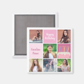 ピンクフォトコラージュカスタム女子バースデーパーティー マグネット (正面/裏面)