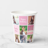 ピンクフォトコラージュカスタム女子バースデーパーティー 紙コップ (正面)