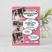 ピンクフォトコラージュモダンおもしろい卒業パーティー 招待状 (スタンド正面)
