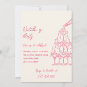 ピンクフォトシャンパ描ンタワーサーティ誕生日 招待状 (正面)