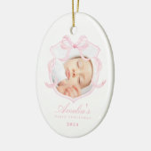 ピンクフォトベビーガール初めてのクリスマス セラミックオーナメント (左)