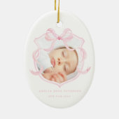 ピンクフォトベビーガール初めてのクリスマス セラミックオーナメント (裏面)