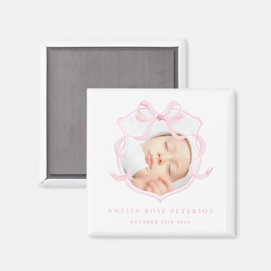 ピンクフォトベビーガール発表マグネット マグネット (正面/裏面)