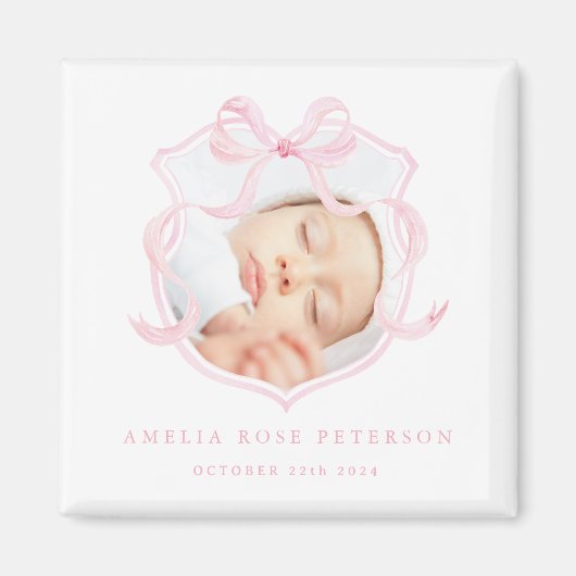 ピンクフォトベビーガール発表マグネット マグネット (正面)